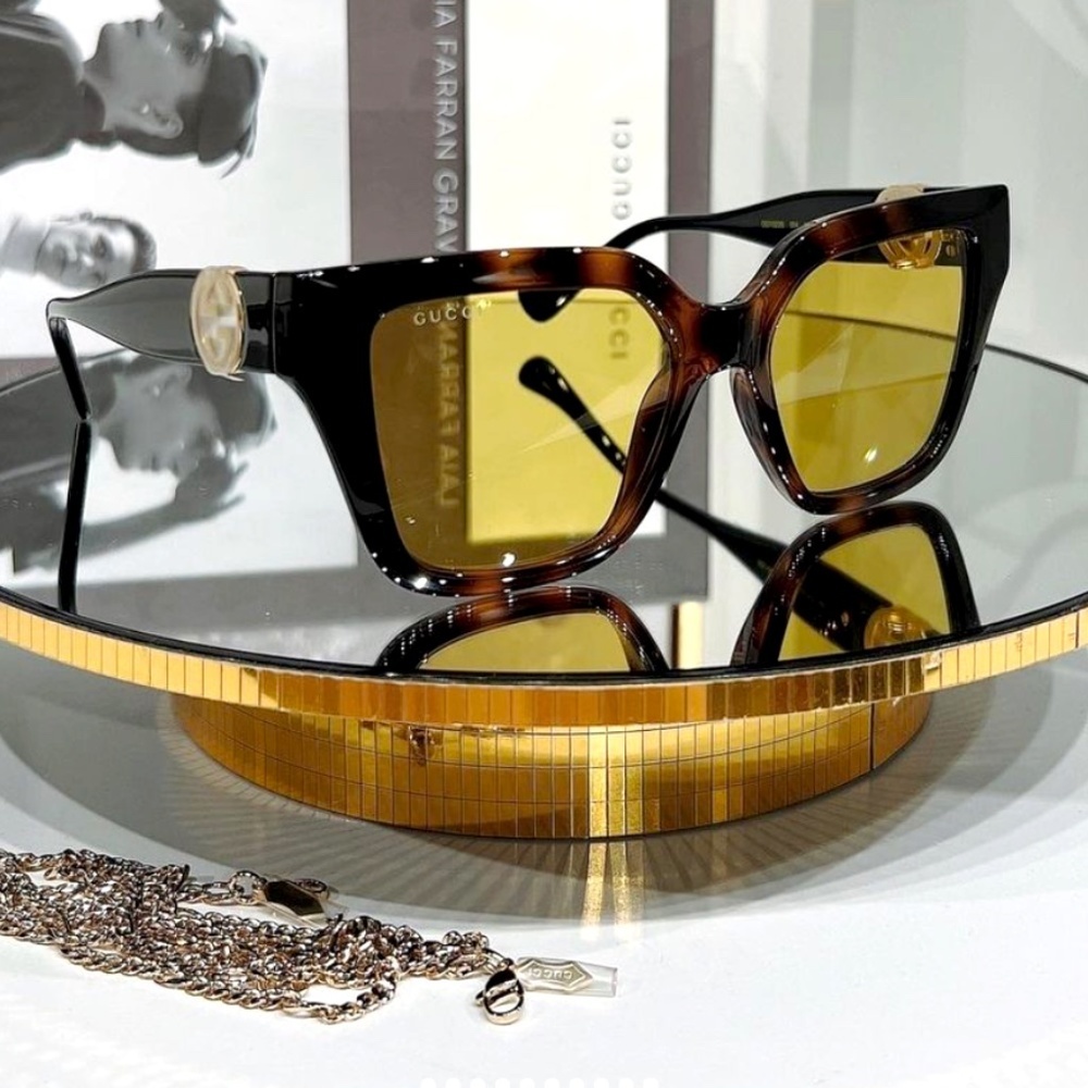 NWT Gucci GG1023S-004 Chain Havana Square 54mm Sunglasses - Picture 9 of 14